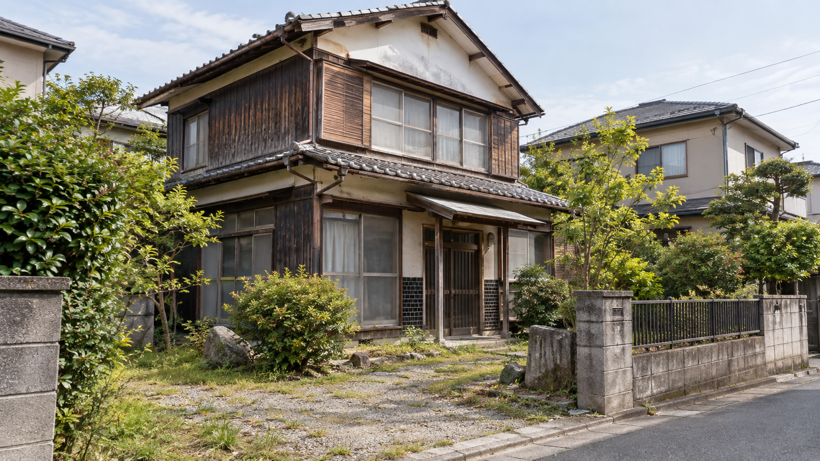 住宅地に建つ古い木造住宅のイメージ画像