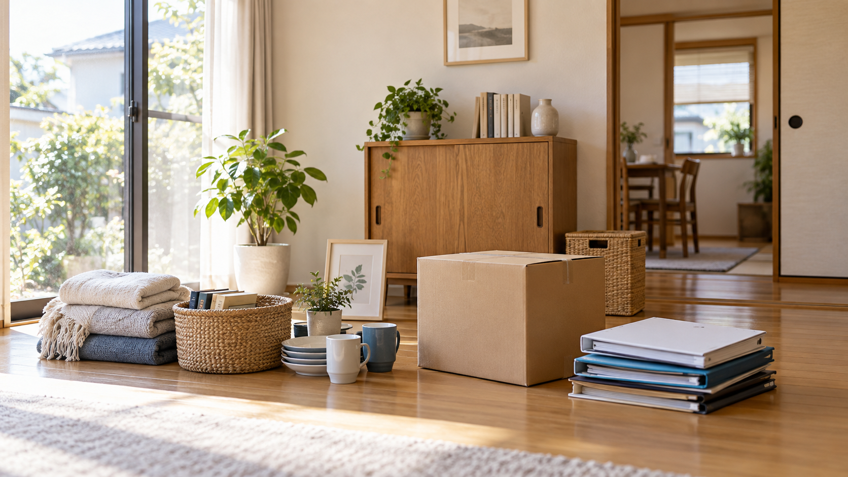 室内の荷物や書類を整理する場面のイメージ画像